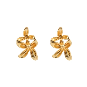 Minimalist gold abstract flower petal stud earrings with polished 18K finish