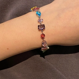 Colorful gemstone candy bracelet with multi-shaped crystals for women on wrist
