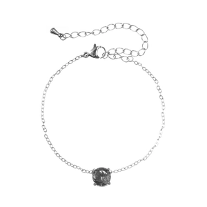 Minimalist stainless steel bracelet with large grey zircon and adjustable lobster clasp