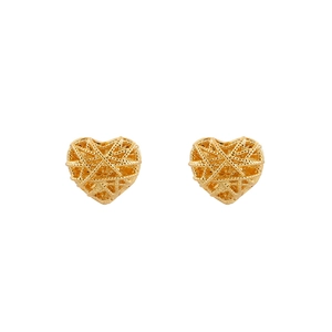 Chic hollow woven heart stud earrings in polished gold finish with a vintage geometric texture