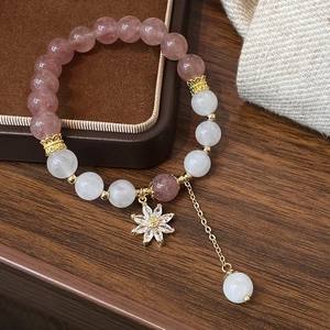 Beaded Bracelet Strawberry Crystal White Gemstone Zircon Star Flower Pendant Gold Plated Elegant Jewelry For Women