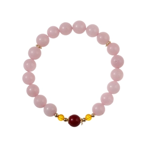 Natural pink quartz beaded bracelet with strawberry crystal and red agate accents