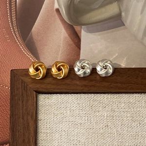 Twisted Knot Stud Earrings Matte Brushed Copper With 925 Sterling Silver Earring Post Geometric High End Accessory