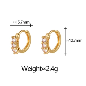Detailed dimensions of gold plated earrings with triple cubic zirconia inlays