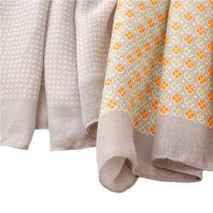 Linen feel clover scarf with geometric circles and polka dot print patterns
