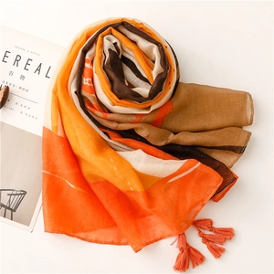 Sunset orange gradient scarf with sparkling glitter and elegant fringe tassels