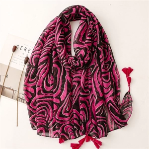 Châle Femme Écharpe Mode Polyester Voile Imprimé Zèbre Abstrait Ondulé Longue Plage Protection Solaire Avec Glands