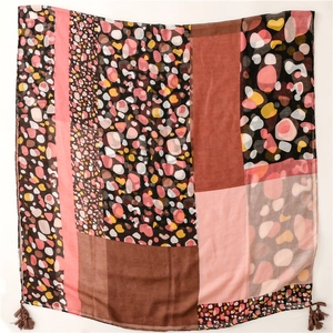 Colorful geometric dot pattern shawl scarf with tassels made of soft cotton linen