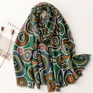 Vintage cotton linen shawl with colorful kaleidoscope circle patterns and frayed edges