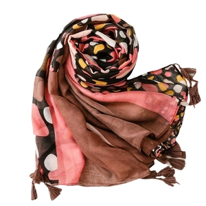 Fashionable scarf with colorful polka dots, mosaic patterns and tassel trim for women