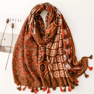 Retro paisley patchwork long scarf with colorful patterns and handmade tassel fringe