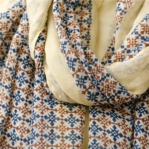 Detail shot of lightweight cotton linen scarf showing geometric diamond weave texture