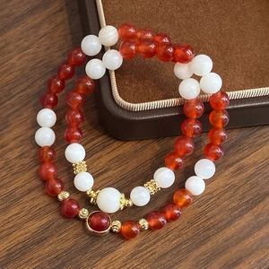 Vintage Red Agate White Chalcedony Beaded Bracelets Elegant Chinese Style Handcrafted Jewelry For Women