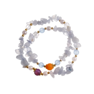 Handmade beaded bracelet with turquoise natural stones, pearls and gold accents