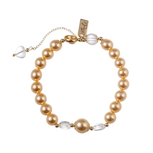 Elegant champagne gold pearl and crystal bead bracelet with adjustable lobster clasp