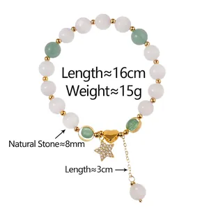 Bracelet en pierres naturelles avec charms cœur doré et étoile scintillante