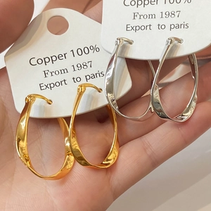 Twisted Geometric Hoop Earrings Copper Metal Minimalist Wave Waterdrop Shape Jewelry For Women