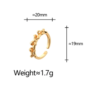 Detail showing dimension and weight of gold bow adjustable ring with polished finish