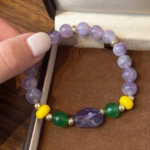 Traditional Chinese style purple natural stone bracelet with green chalcedony and gold beads