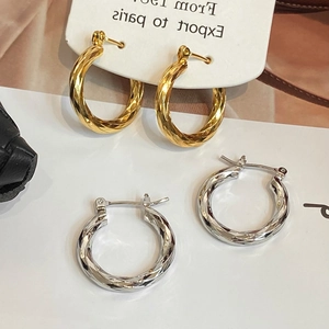 Boucles D'oreilles Créoles Torsadées Plaqué Or Argent Cuivre Métal Bijoux De Mode Géométriques Pour Femmes Tenue Quotidienne