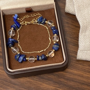 Bohemian two-piece set featuring natural blue stone beads and fine gold-plated chain