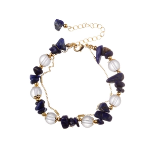 Bohemian double-layer bracelet with natural blue stones and golden adjustable chain