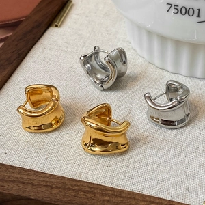 Dicke Creolen Unregelmäßig Geometrisch Messing 18K Vergoldet Minimalistischer Luxus U-Form Ohrschmuck Damen
