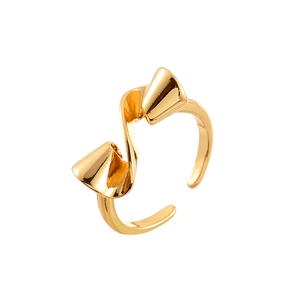 Bague ouverte élégante en forme de nœud doré avec un design de ruban poli torsadé