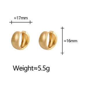 Detail showing 17mm brushed matte gold chunky hoop earrings with size measurements