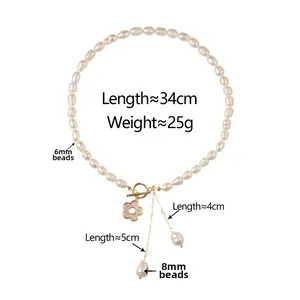 Détails du collier en perles d'eau douce 6mm avec pendentif fleur et fermoir OT