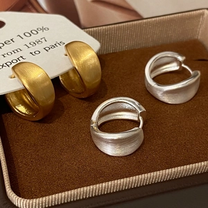Vintage French matte brushed geometric hoop earrings in gold and silver finish