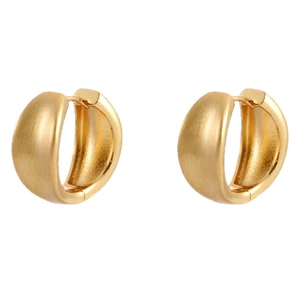 Minimalist vintage French style brushed gold geometric hoop earrings with matte texture