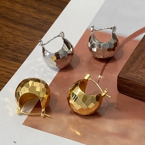 Boucles d'oreilles Boules Facettées Géométriques Cuivre Plaqué Or 18K Bijoux Haut de Gamme Minimalistes Pour Femmes Mode