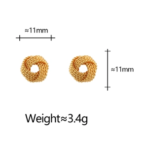 Retro twisted gold stud earrings with 11mm diameter and a woven knot design