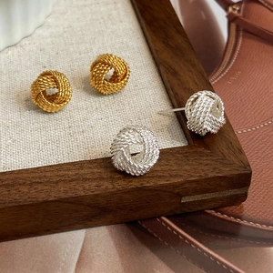 Vintage Twisted Rope Stud Earrings Copper Gold Plated Cross Wound Geometric Circle Knot Jewelry For Women