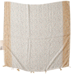 Floral cotton linen scarf with elegant tassel trim and vintage botanical pattern