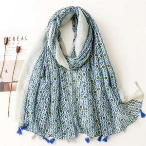 Bohemian Floral Print Scarf Polyester Voile Shawl With Tassels Sun Protection Lightweight Ethnic Style For Women
