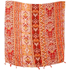 Boho Schal mit geometrischem Print, ethnischen Warmtönen und Quastenverzierung
