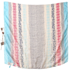 Pastel floral cotton linen scarf with soft tassels and geometric print for women