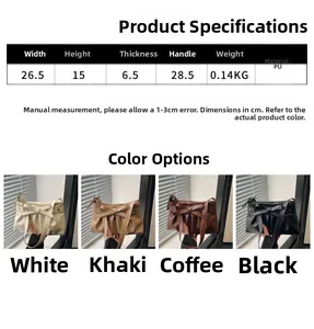 Detailed size chart and multi-color view of pleated PU leather bow shoulder bag