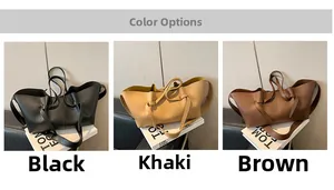 Three large pleated leather tote bags in black, khaki, and brown shown in a side view