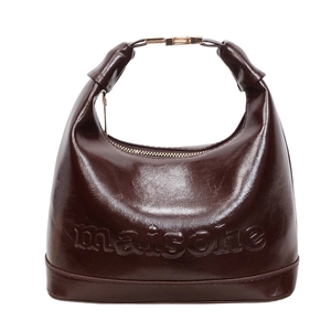 Dark brown oil wax leather dumpling shoulder bag with gold metal buckle and logo