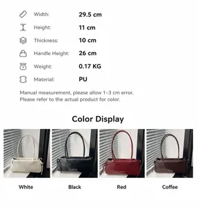 Tableau des tailles et options de couleurs pour le sac baguette chic en similicuir