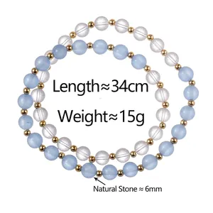 Double-layered natural stone beaded bracelet with light blue and frosted clear beads