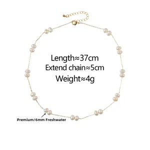 Détail du collier perles plaqué or 37cm+5cm avec perles d'eau douce 6mm et fermoir mousqueton