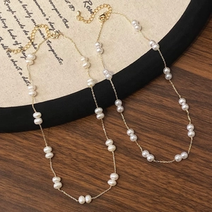 Collier Élégant En Perles D'eau Douce Cuivre Plaqué Or Chaîne De Clavicule Rétro Simple Pour Femmes Bijoux Exquis