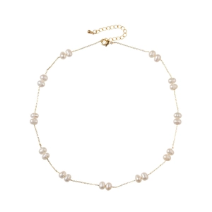 Collier élégant plaqué or avec perles d'eau douce naturelles et chaîne ajustable