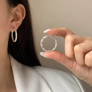 Luxury silver twisted hoop earrings with micro-pave cubic zirconia for women