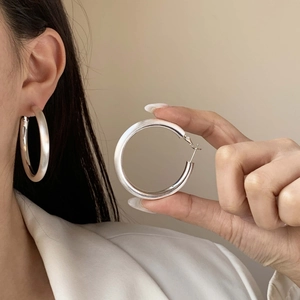 Boucles D'oreilles Créoles Chunky Cuivre Brossé Grand Géométrique Minimaliste Rond Bijoux Pour Femmes Plaqué Or Argent Élégant