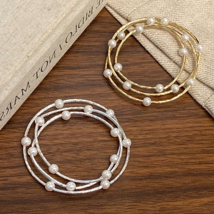 Elegant Copper Necklace With White Artificial Pearls Wave Design Minimalist French Style Clavicle Chain For Women
